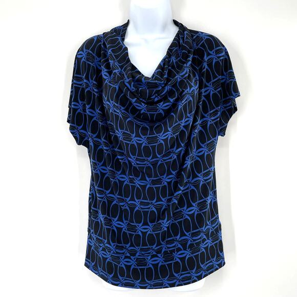 MICHAEL KORS Blue Geometric Draped  Short Sleeve Top M - Picture 1 of 8